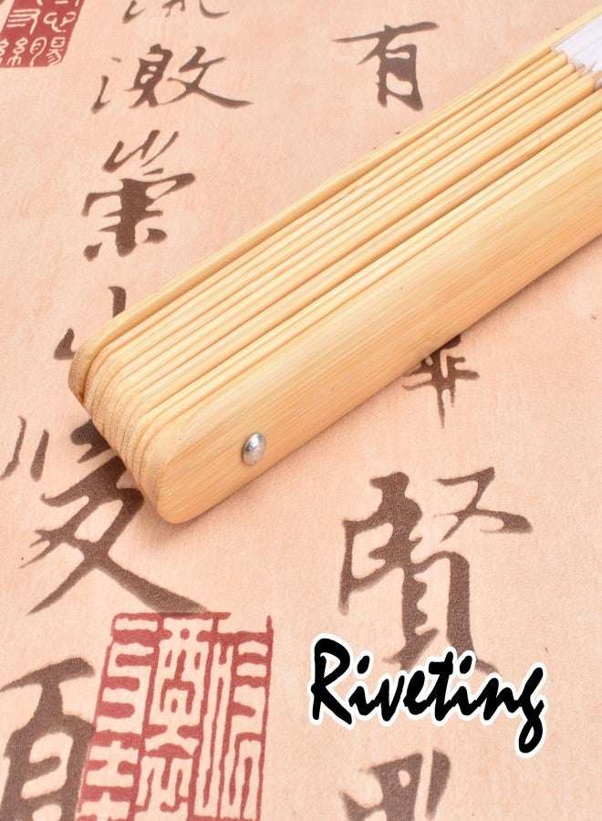 HONSHEN Folding Hand Fan with Bamboo for Women Men (White Bamboo Fan) - Image 2